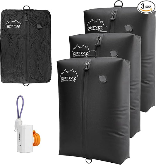 ONTYZZ Vacuum Bags for Travel, IPX8 Waterproof Space Saver Vacpack, GRS Certified Recycled Compression Bag with Pump (3PC Black)