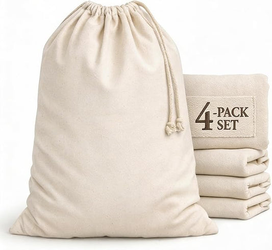 Urban Villa Laundry Bags 4-Pack 28”x36" Extra-Large Cotton Canvas Heavy Duty Washable Durable Travel Laundry Sacks with Drawstring Closure Reusable Hamper Liners for Dirty Clothes Delicates & Lingerie