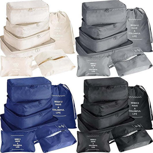 Reginary 28 Pcs Packing Cubes for Travel, 4 Sets Luggage Organizer Bags Foldable Suitcase Organizers for Vacation Cruise(Dark Color)