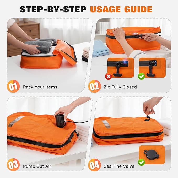 Vacuum Bags for Travel with Wired Pump, Travel Compression Bags for Clothes, 180° Open Zipper, Save 80% Space, IP68 Waterproof Travelpack Vacuum Kit for Luggage, Suitcase, Home Storage (2 Pack + Pump)