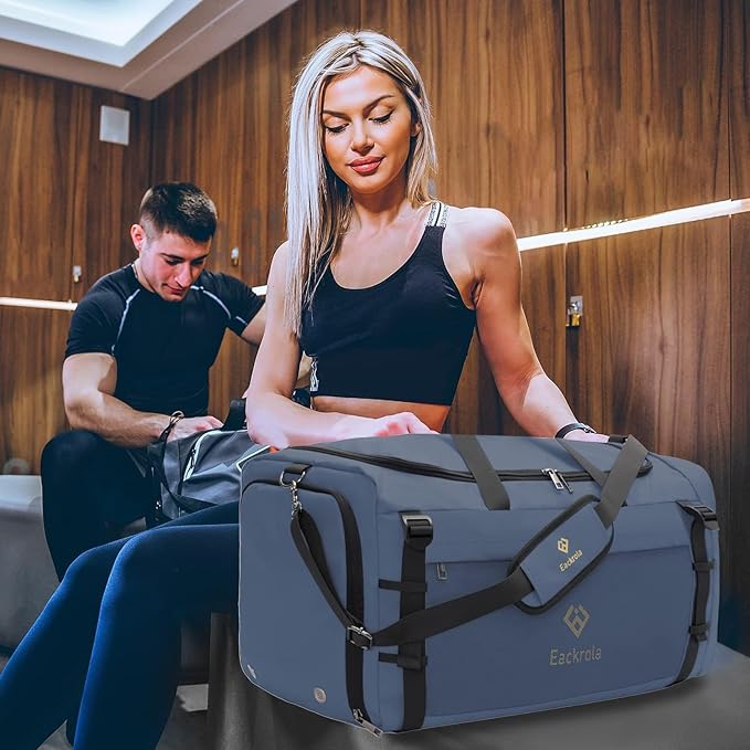 Extra Large Sports Gym Bag, Travel Duffel bag with Wet Pocket & Shoes Compartment for men women, 85L, Lightweight （Haze Blue）