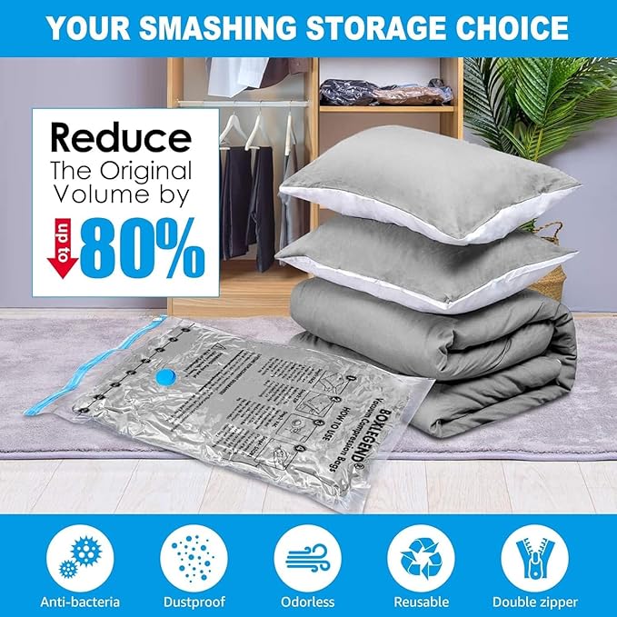 BoxLegend Vacuum Storage Bags with Large Hand Pump 12 Combo (3 Jumbo,3 Large, 3 Medium, 3 Small) Thickened Vacuum Seal Bags for Clothing Coat Bedding Quilt Blanket Pillow Comforters