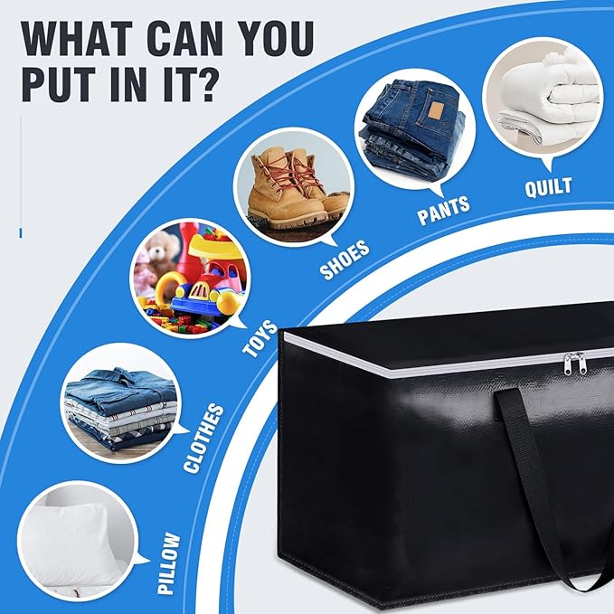 BlissTotes Moving Bags, Heavy Duty Moving Boxes with Zippers Top and Sturdy Handles, Storage Bags for Space Saving and Packing, Collapsible Moving Supplies, Storage Totes (125L, 6-Pack, Black)