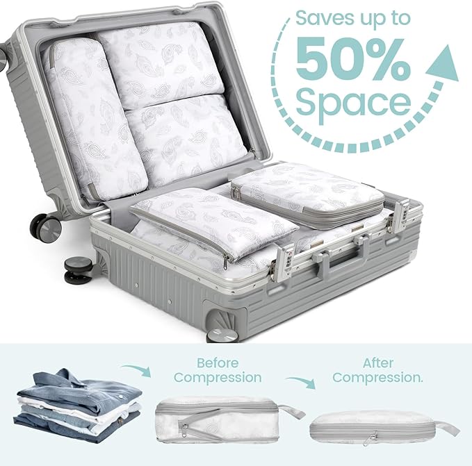 Cambond Compression Packing Cubes for Travel - Lightweight Expandable Travel Bags Luggage Organizers Travel Essentials Compression Cubes for Travel Space Saver for Carry on Suitcases Organizer