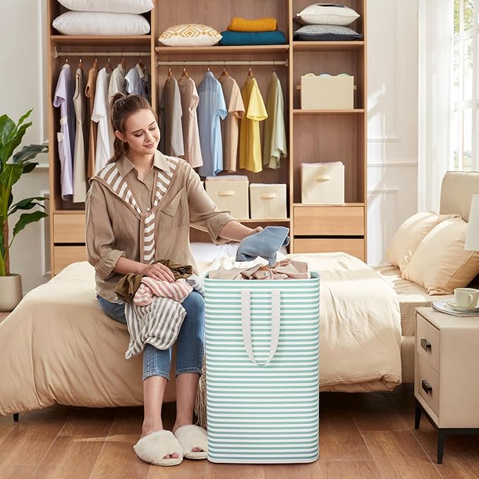 Lifewit 2 Pack Laundry Hamper Large Collapsible Laundry Baskets, Freestanding Waterproof Clothes Hamper with Easy Carry Handles in Laundry Room Bedroom Bathroom College Dorm, Sage Green, 2 x 80L