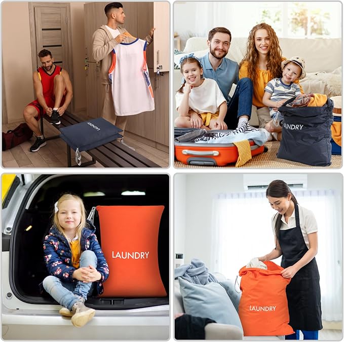 WiseBoy 2 Pack Travel Laundry Bags for Dirty Clothes, Water-Resistant Nylon Wet Dry Bag with Zipper, Odor-Proof Washable Pouch for Gym, Swimming, College Dorm & Suitcase Organization