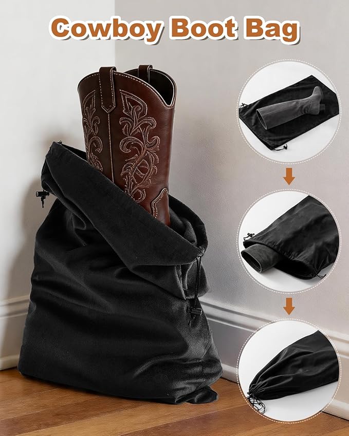 4 Pcs Shoe Bags for Travel, 21.2"x13.3" Large Boot Bags for Cowboy Boots, Washable Velvet Dust Bag with Drawstring for Dress Shoes, Handbags and Clothing, Suitable for Travel and Home Storage