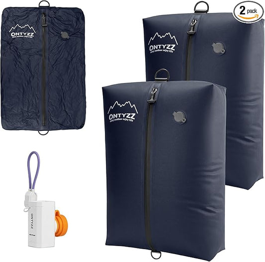 ONTYZZ Vacuum Bags for Travel, IPX8 Waterproof Space Saver Vacpack, GRS Certified Recycled Compression Bag with Pump (2PC Drak Blue)