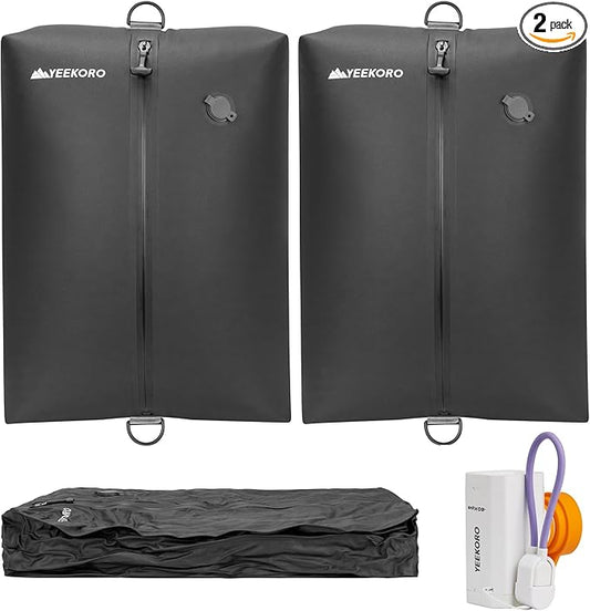 Upgraded Vacuum Bag for Travel, Professional IPX8 Waterproof Reusable Vacuum Compression Bags for Travel Suitcases, Durable Space Saver Bag(2 PACK TPU Black,With Pump)