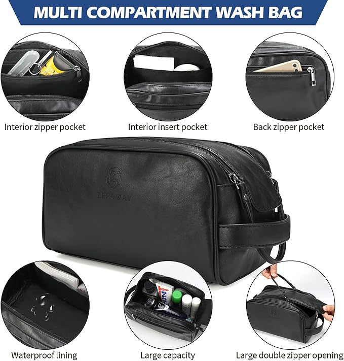 Zeroway PU Leather Travel Duffel Bag with Laundry Bag, Weekender Overnight bag Luggage Carry-On Bag with Shoe Pouch for Men or Women Black