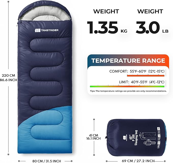 Sleeping Bag for Adults Warm Weather, Compact Lightweight Backpacking Sleeping Bag with Compression Sack, Camping Essentials Gear for Hiking Travel Climbing Outdoor & Indoor Use