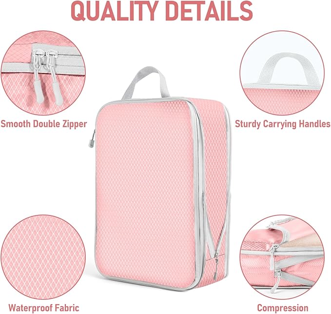 4 Set Packing Cubes For Travel Essentials, Luggage Packing Organization Cubes Suitcase Organizer Bags Set For Luggage Travel Packing Cubes For Suitcases Durable (4 Pcs, Pink)