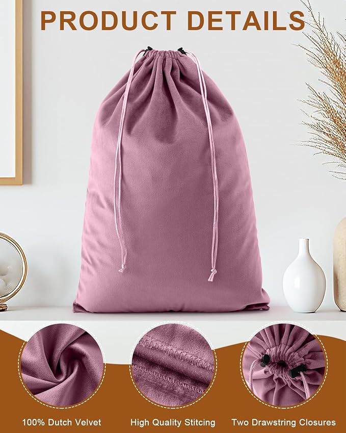 FantasyLife Shoe Bags for Travel, Washable Dust Bags for Storage & Packing, Flannel Shoe Pouch with Drawstring Closure for Purses, Handbags, Shoes & Toys (2, Parfait Pink, 17.3"x12.6")