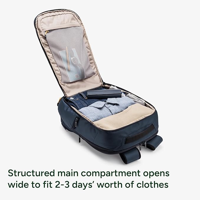 Halfday Roamer All-in-One Travel Backpack: 15” Laptop Compartment, Built-In Shoe/Laundry Pouch (Magnetic Sternum Strap, Padded Shoulder Support), Weekend & Business Trip Carry-on Bag, Marine