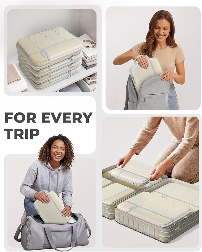 Percover Compression Packing Cubes for Travel, 6-Piece Structured Compression Organizer Set for Organized Packing & Carry-On Luggage, Beige