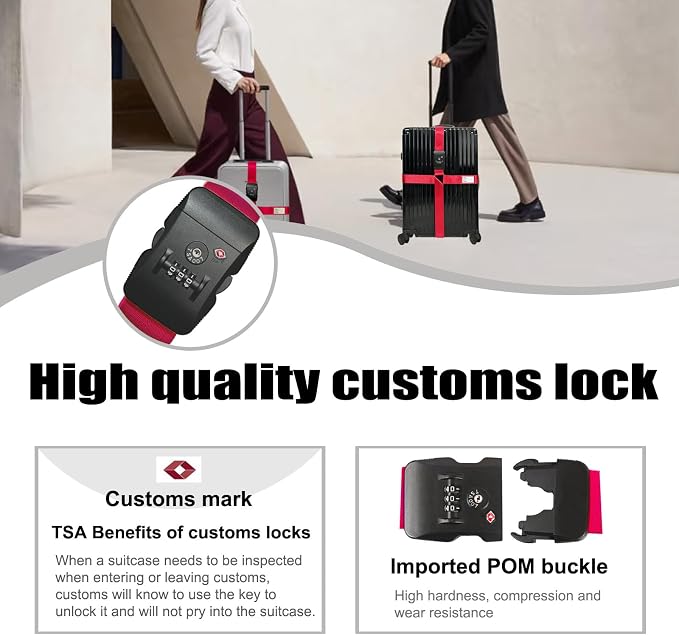 Luggage Straps TAS,Travel Strap with Name tag,Easy to Identify,Luggage Straps TSA Approved with Lock,Combination Luggage Lock with Adjustable Length,Compatible with 20-34 inch Luggage(Red 1 Pack) - Image 3