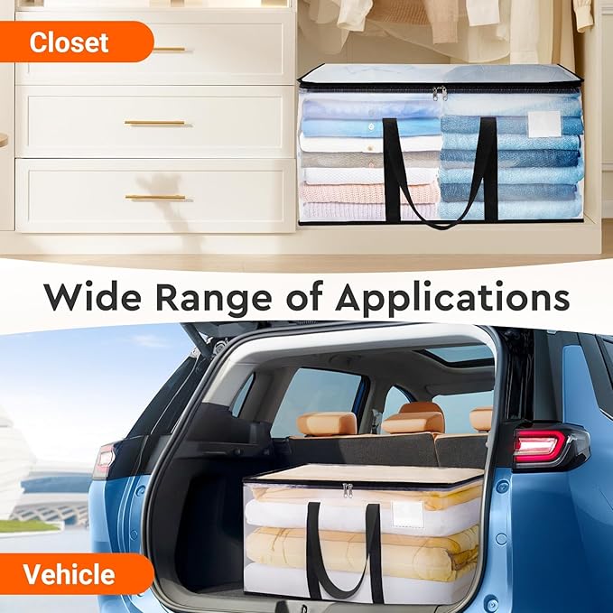 BlissTotes Clear Moving Bags Heavy Duty, 93L Extra Large Storage Bags with Zipper & Reinforced Handles, Waterproof PP Moving Totes for Clothes, Bedding, Comforters, Space Saving Storage (8 Pack)