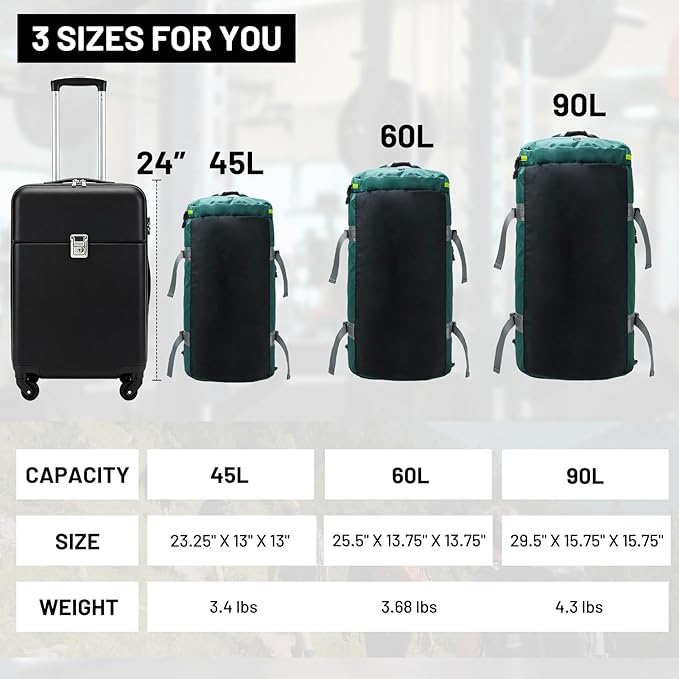MIER Large Duffel Backpack Sports Gym Bag with Shoe Compartment, Heavy Duty and Water Resistant, Green, 45L