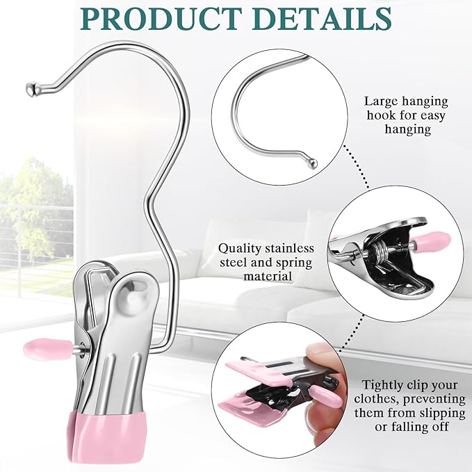 Yinder Boot Hangers Clips Laundry Hooks Hanging Stainless Steel Clothes Pins Portable Hangers for Closet Travel Socks Pants Handbags Hats Towels (Multicolor,60 Pcs)