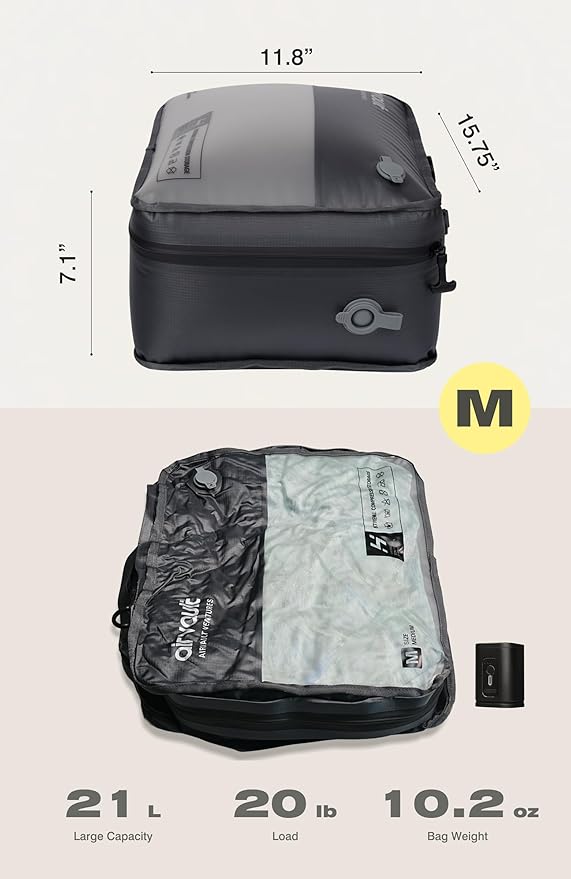 AirVault Reusable Vacuum Compression Travel Bag for Carry-On Suitcase and Backpack, Recycled IP67 Waterproof Space Saver Vacpack (21L Gray (3-Pack) (Air Pump Included)