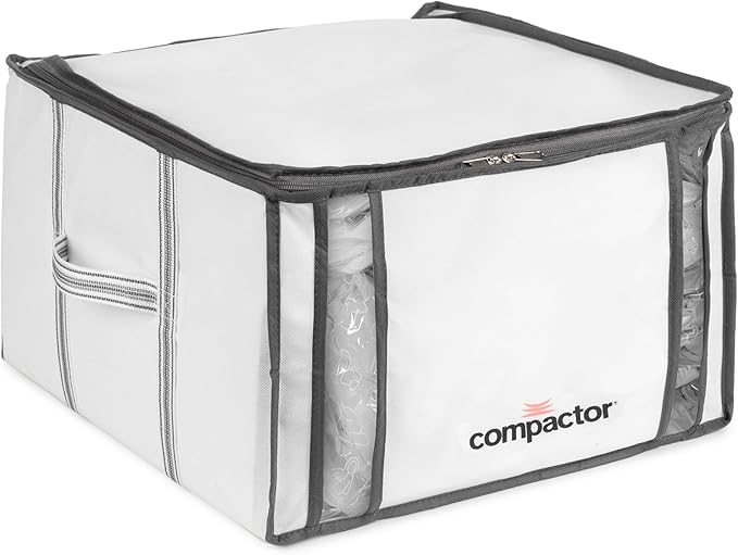 Compactor Vacuum Storage Bag with Semi-Rigid Structured Cube, Closet Organizer, Vacuum Seal Bags for Clothing and Bedding, Fits All Vacuum and Nozzle Types, 125L, White