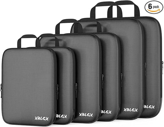 XBLGX 6 Set Compression Packing Cubes for Travel, Suitcases and Carry On, Luggage Organizer Bags for Travel Accessories