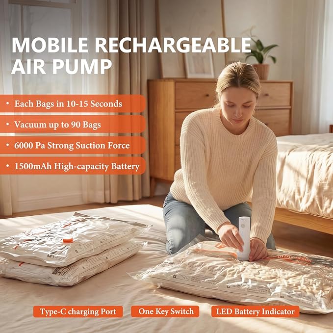 NESCCI Vacuum Bags for Travel with Rechargeable Air Pump,Carry-on Size Compression Packing Bags for Luggage and Suitcase,Space Saver for Clothes 18 Pcs Combo Travel Size