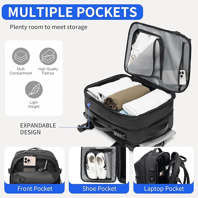 Vacuum laptop bag Compression Backpack Expandable, TSA-Approved Carry-On Water-Resistant Design for Travel with air pump (Pump included, Large)