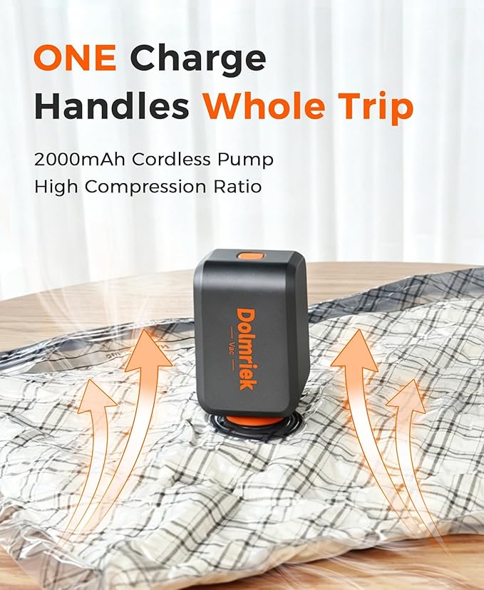 6pcs Vacuum Seal Bags for Clothing Travel, Cordless Pump, Carry-on Size Compression Packing Bags, 4000Pa Suction & 2000mAh Battery, Vacuum Storage Bags for Clothes, Luggage, Suitcase, Space Saver