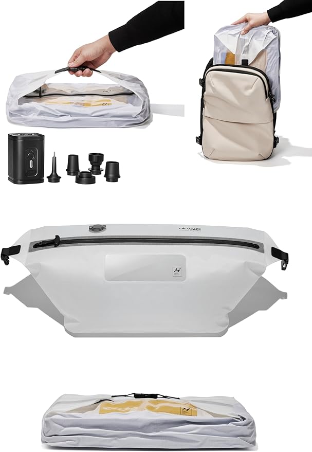 AirVault Premium Reusable Vacuum Seal Storage Bag for Carry On Suitcases & Backpack, Space Saver Airline Travel Vacpack, Pump Included (12L Pouch, 2-Pack)