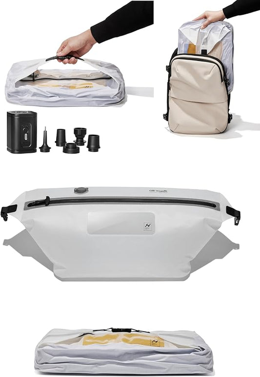 AirVault Premium Reusable Vacuum Seal Storage Bag for Carry On Suitcases & Backpack, Space Saver Airline Travel Vacpack, Pump Included (12L Pouch, 2-Pack)