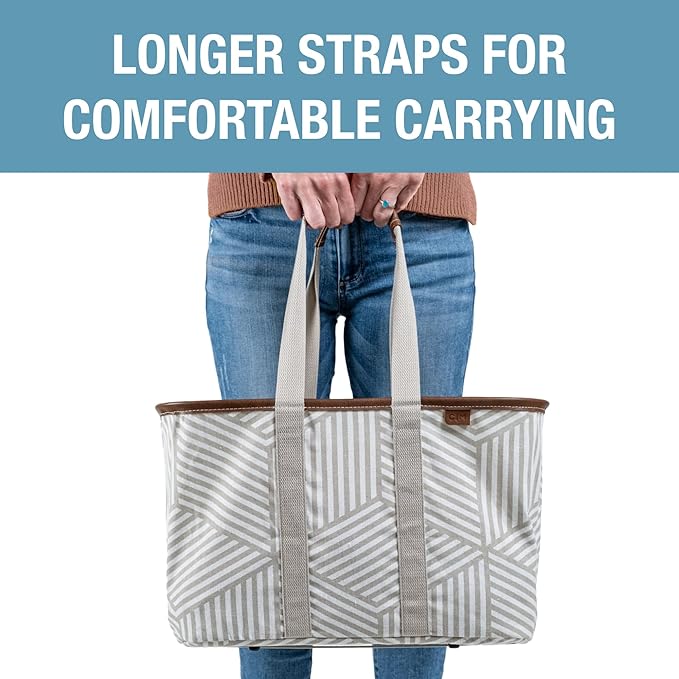 CleverMade Collapsible LUXE Tote - Reusable Grocery Shopping Storage Bag Organizer w/Handles Reinforced Bottom
