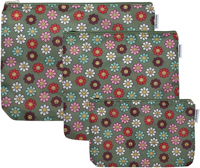 LIFE IS GOOD 6 Piece Packing Cube Set - Tear Resistant Mulifunctional Apparel and Accessory Storage, Happy Daisy