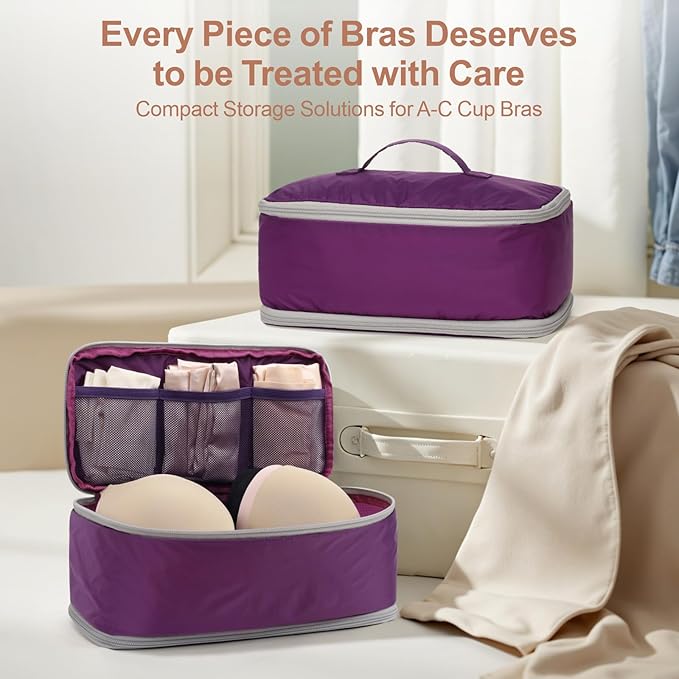 Cambond Travel Underwear Organizer Bag - 4-in-1 Soft Double Layer Bra Travel Bag, Portable Expandable Compression Packing Organizers, Underwear Storage Bag Packing Cubes for Women