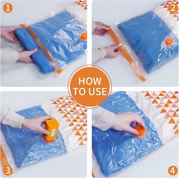 10 Pack Vacuum Storage Bags with Wireless Rechargeable Pump, Compression Packing Bags for Travel and Luggage, Space Saver Vacuum Seal Bags for Clothes & Suitcase and Carry-On Sizes