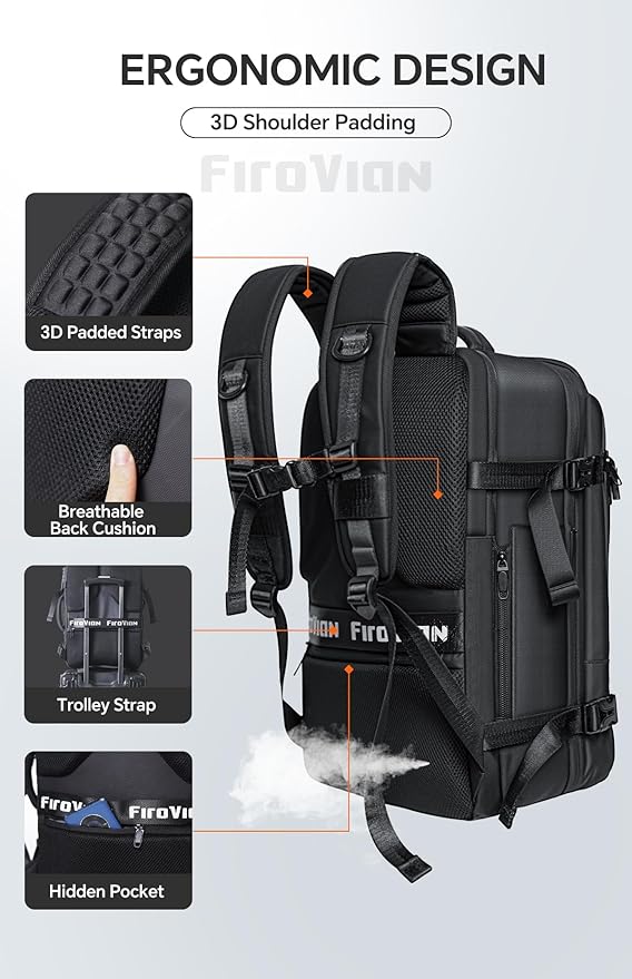 Vacuum Backpack Travel, 70L Expandable Carry On Backpack With Compression System, 2 Detachable TPU Vacuum Bags, TSA Lock, Water-Resistant, Fits 16" Laptop for Business & Travel