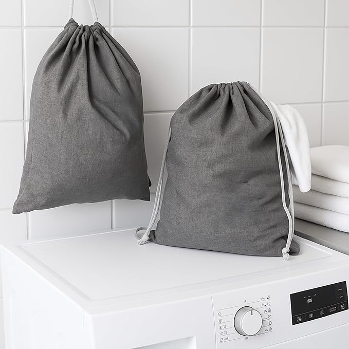 Bigso Box of Sweden Travel Laundry Bags | Large & Small Clothing Dirty Laundry Travel Storage Bags w/Drawstring Closure | Clothes Organizer for Packing | 14.2"x18.9" & 10.2"x14.2" | Set of 2 | Gray