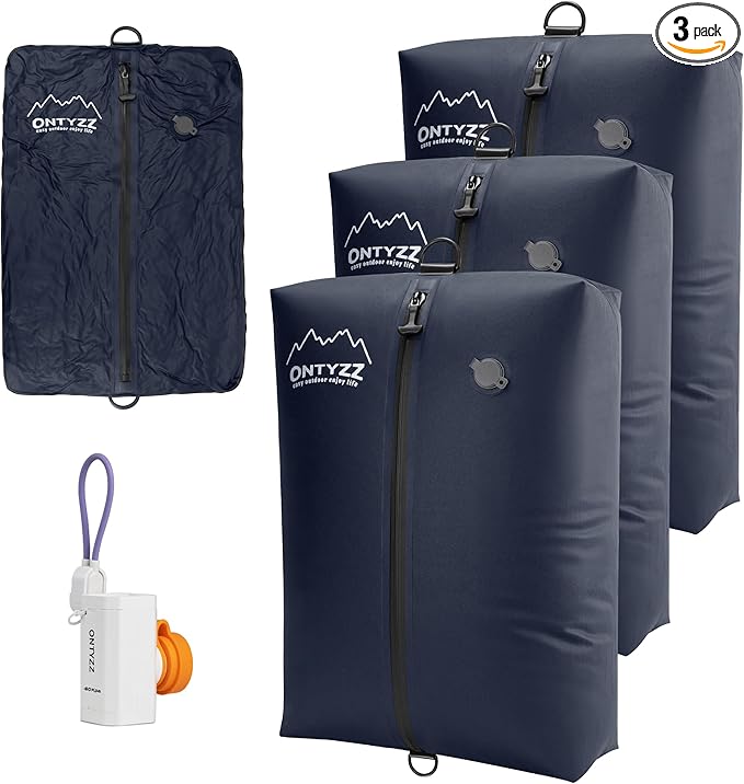 ONTYZZ Vacuum Bags for Travel, IPX8 Waterproof Space Saver Vacpack, GRS Certified Recycled Compression Bag with Pump (3PC Drak Blue)