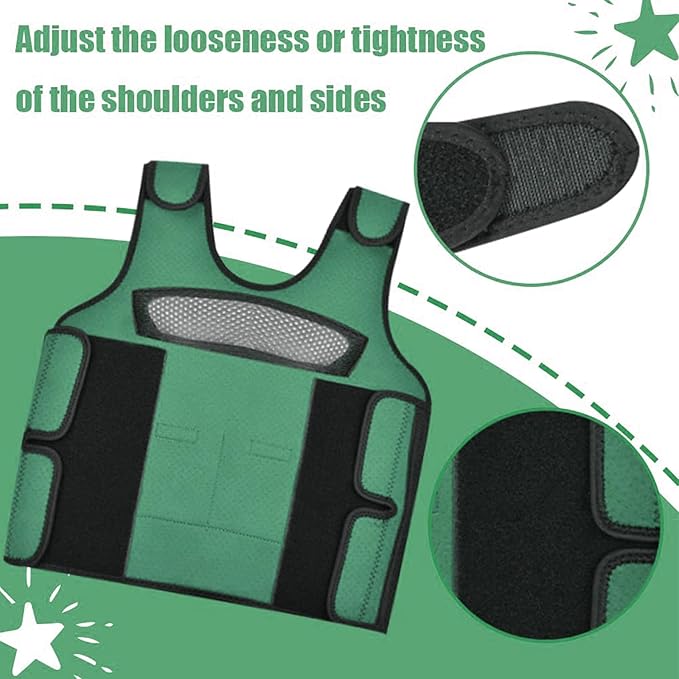 Compression Vest for Kids-Green, Weighted Vest for Kids Including 6 Removable Weights, (X-Small, Ages 1 to 3)