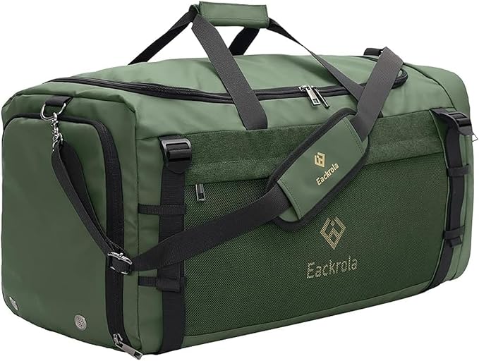 Extra Large Sports Gym Bag, Travel Duffel bag with Wet Pocket & Shoes Compartment for men women, 85L, Lightweight （Green）
