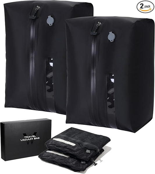 41L Vacuum Packing Cubes for Travel with Pump,Waterproof Travel compression bags for Suitcase, Luggage, Backpack with Manual Air Pump(Black,Large Volume 41L,2-PACK)