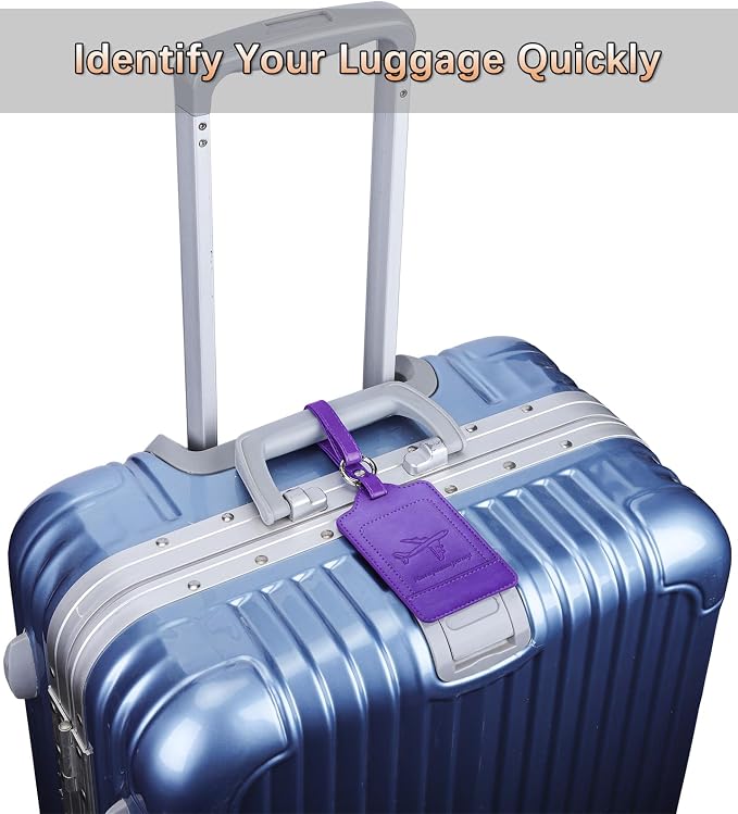 Teskyer Leather Luggage Tags for Suitcases, 3 Pack, Purple - Image 8