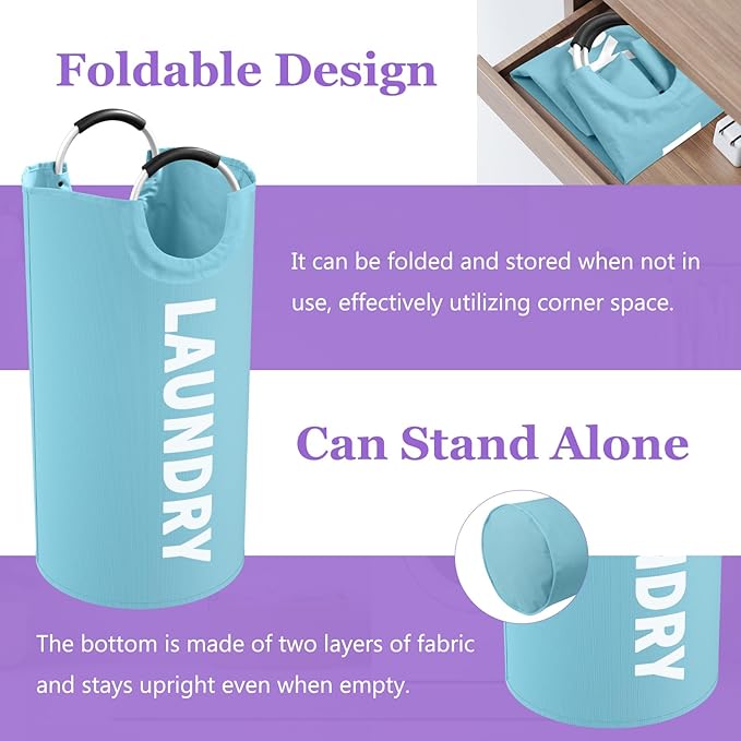 Set of 2 Collapsible Laundry Baskets with Handles, 95L Big Laundry Hampers for Bedroom, Waterproof Clothes Baskets, Independent Dirty Clothes Hamper for Travel, Nursery, Purple/Blue