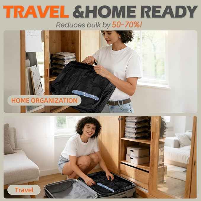LONGHIKER Travel Vacuum Storage Bags Reusable Airless Space Saver Compression Bags for Carry-On Suitcase and Backpack,IPX8 Waterproof TPU Vacuum Seal Bags for Clothing (1PC- 41L -No Pump)