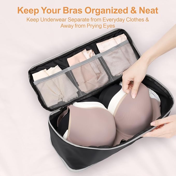 Cambond Travel Underwear Organizer Bag - 4-in-1 Soft Double Layer Bra Travel Bag, Portable Expandable Compression Packing Organizers, Underwear Storage Bag Packing Cubes for Women