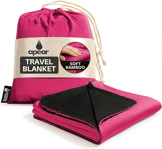 16-in-1 Compact Travel Blanket with Bag – Reversible, Ultra Soft Bamboo Airplane Blanket with Hidden Pocket – Packable for Flights & Travel Essentials (Semi-Weighted, Double Layer)