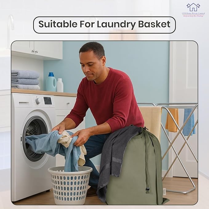 LFH Home Large Premium 1pack Cotton Canvas Laundry Bag with Drawstring and Handles Heavy Duty, Multi-Use, and Washable for Home, Travel, College or Storage 28x36-Militray Green