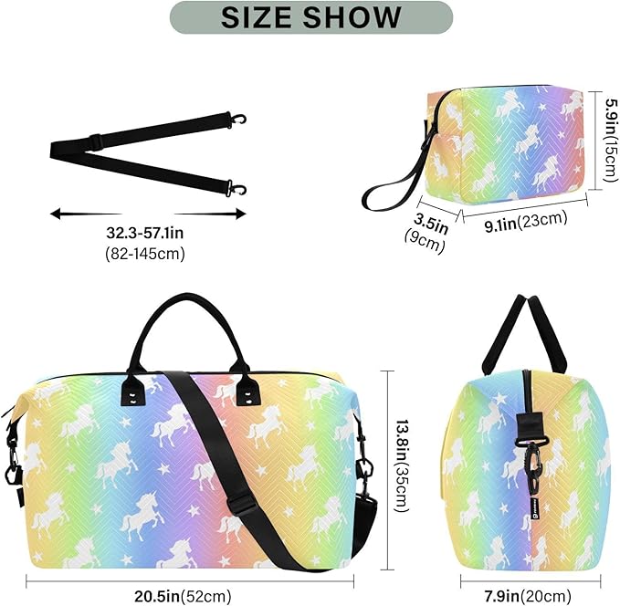 Unicorn Quilted Travel Bags Weekender Duffle Bags With Toiletry Bag Carry on Overnight Duffels Yoga Gym Bag for Airplanes Business Sports