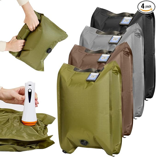 Heavy Duty Vacuum Storage Bags with Electric Pump & Hand Compression, 4 Pack Vacuum Seal Bags for Clothing, Bedding, Space Saver Bags Includes Smart QR Code for Inventory Tracking