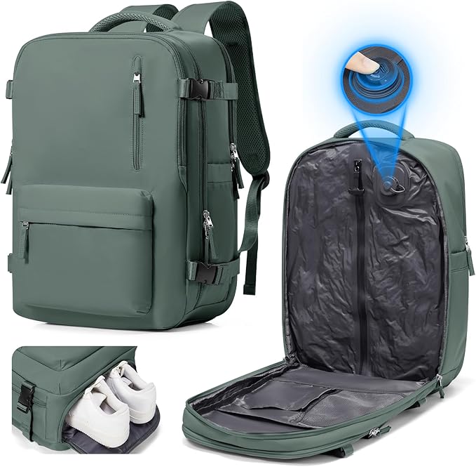 Vacuum Seal Travel Backpack Built-in Pump,Air Compression System Vacuum Vacpack Backpack Travel Bag for Women Men Carry On Suitcase Luggage Laptop Airlines Approved Daypack Space Saver Bags Dark Green